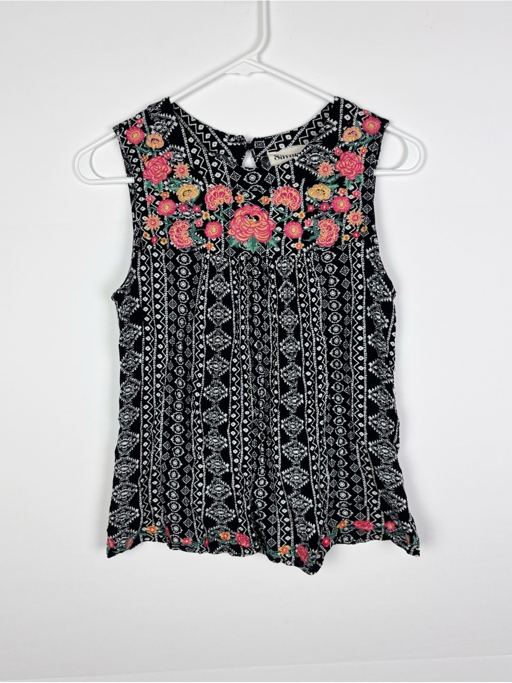 Savanna Jane Top Floral Embroidered Sleeveless Size Small Boho Peasant